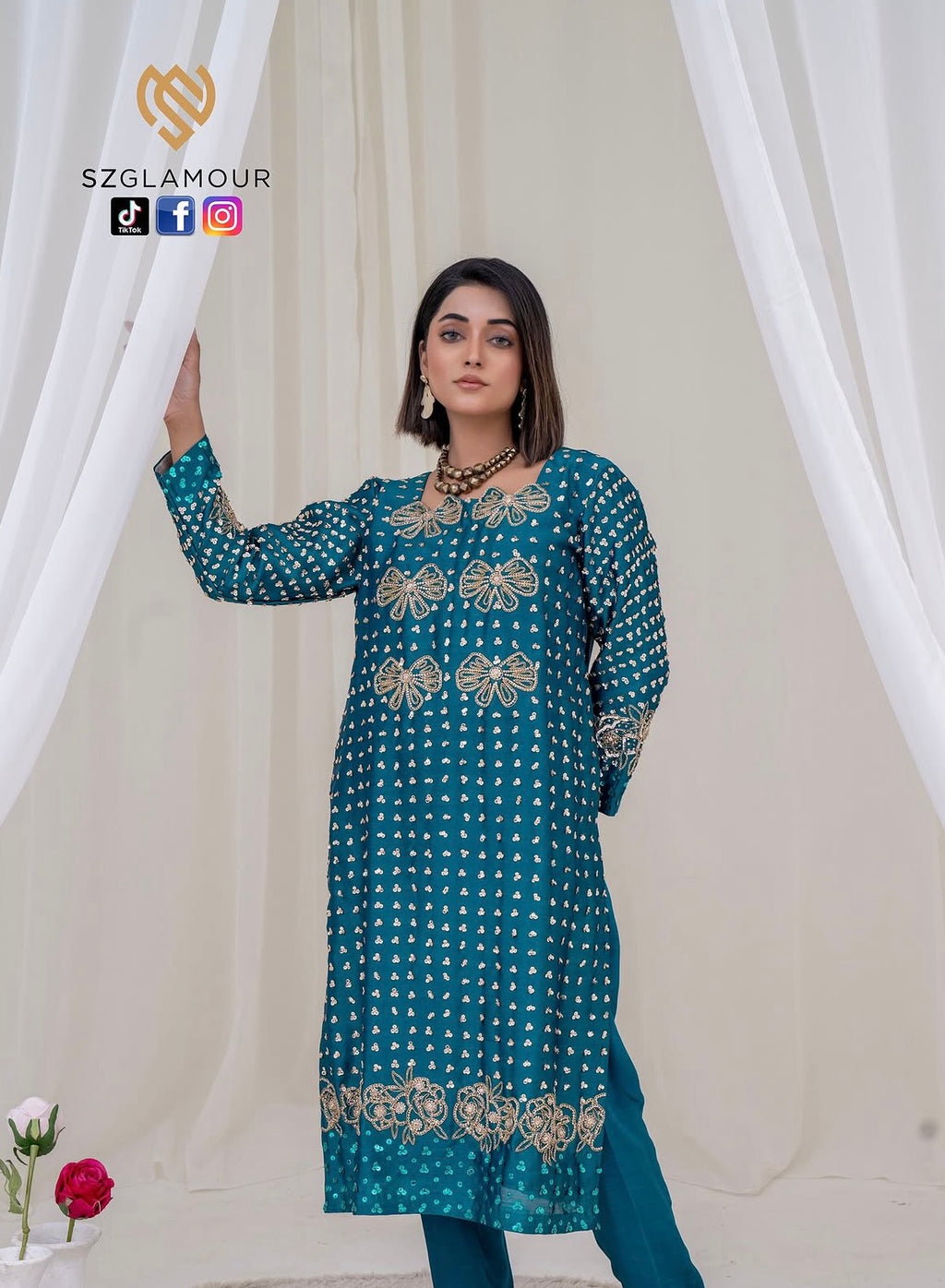 Teal raw silk elegance