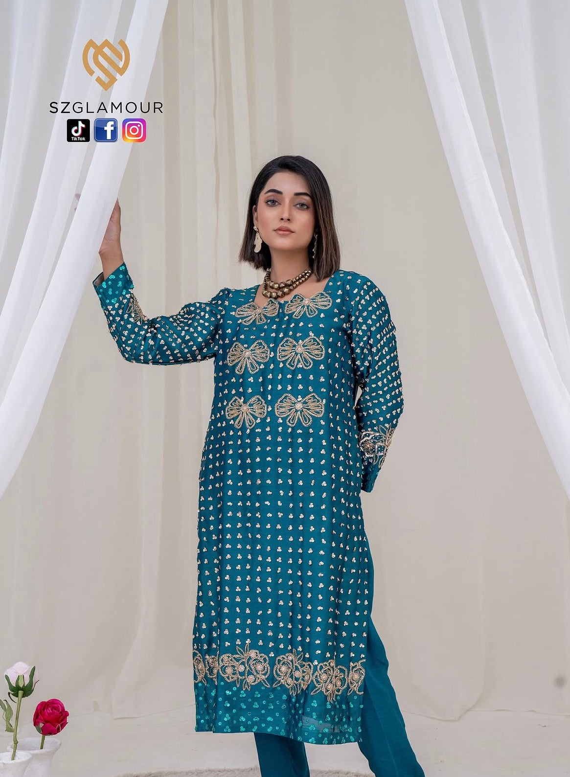 Teal raw silk elegance