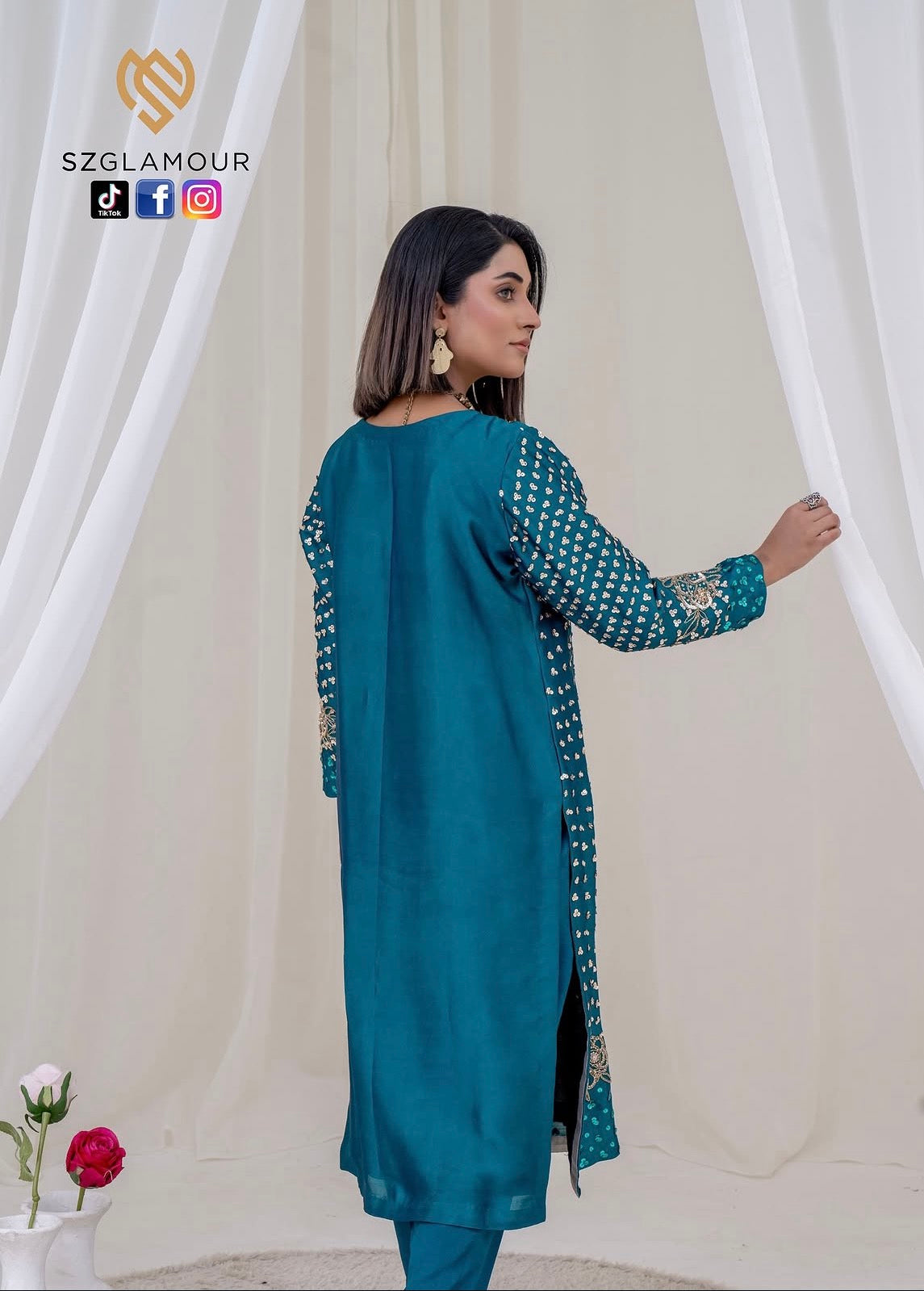 Teal raw silk elegance