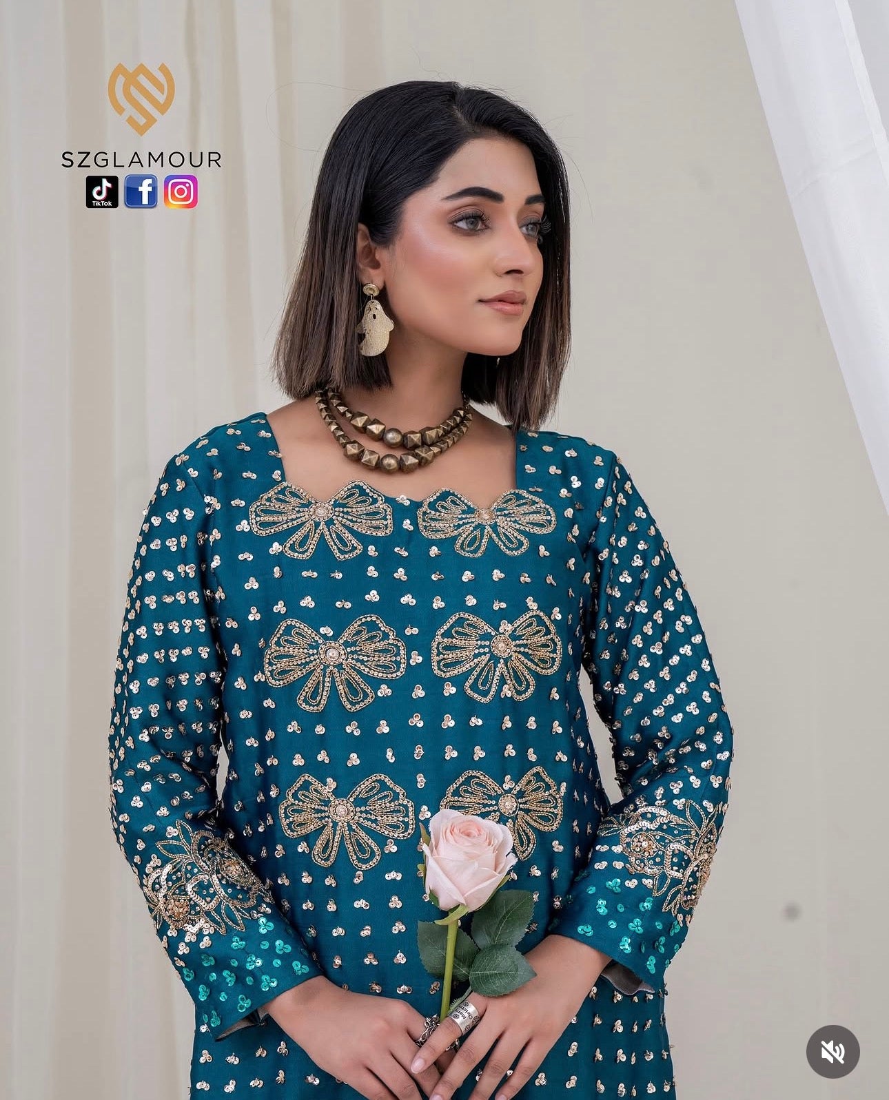 Teal raw silk elegance