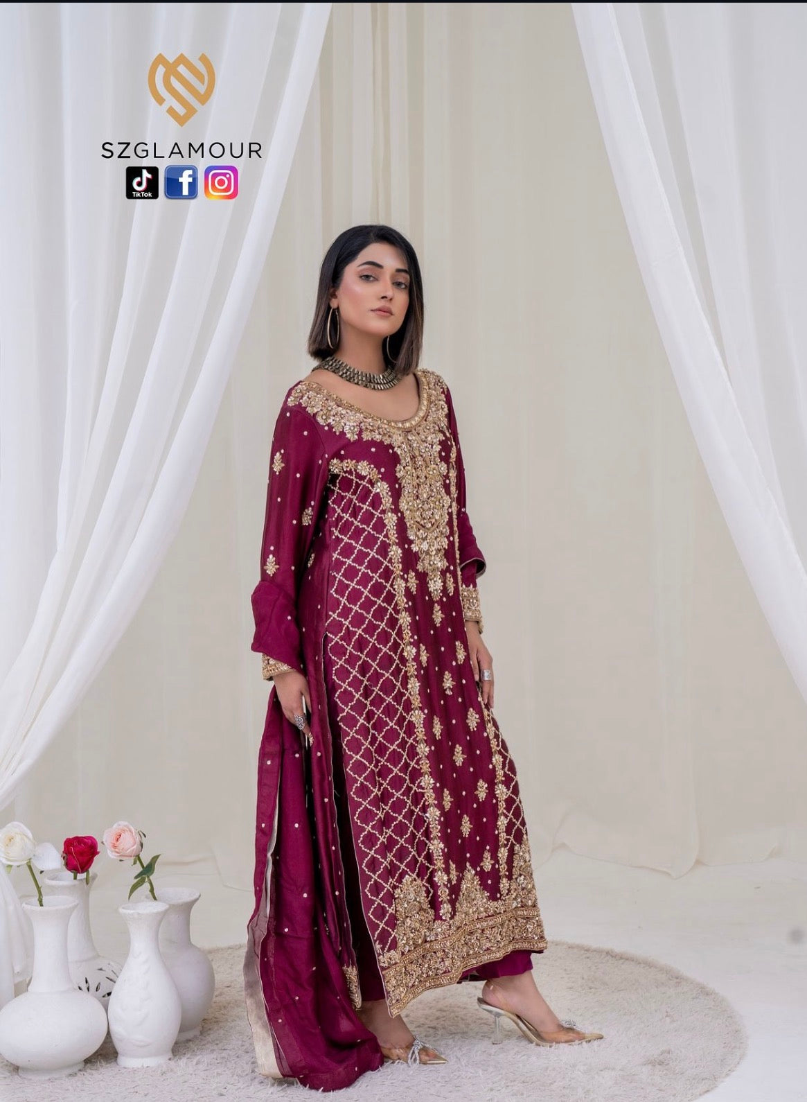 Raw silk, regal gold handwork, and a silhouette that embodies grace