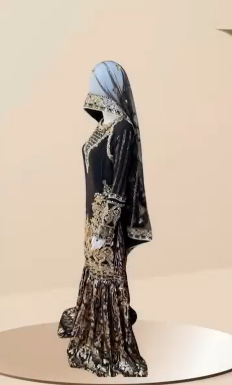 intricate hand-embroidery with shimmering gold details